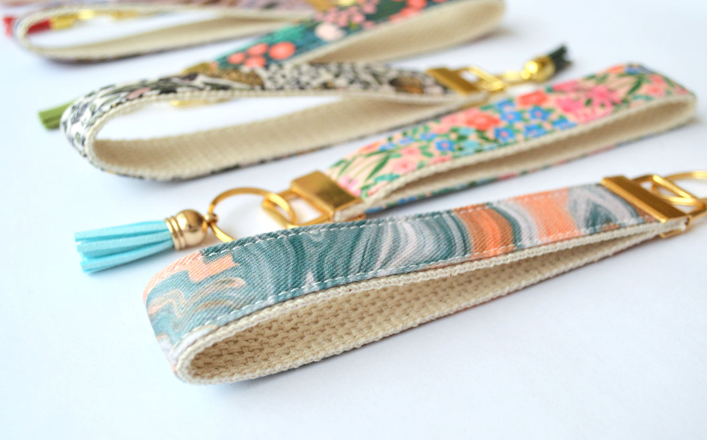 Key Fob Wristlet - Orange and Teal Marble Ink