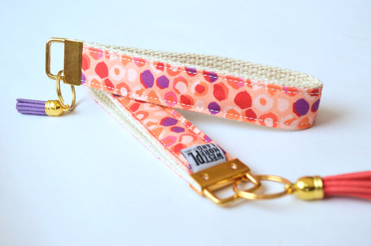 Key Fob Wristlet - Orange and Pink Pebble