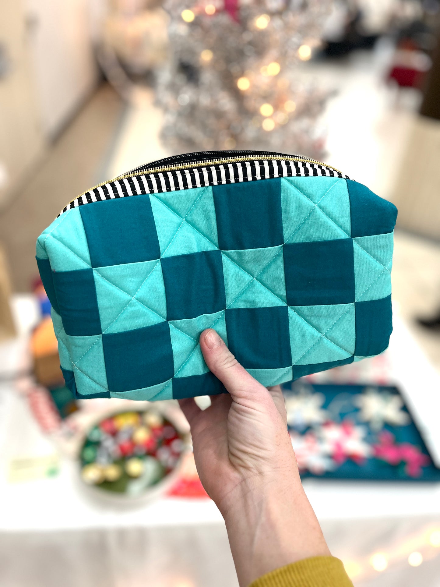 Checkered Quilted Boxy Pouch