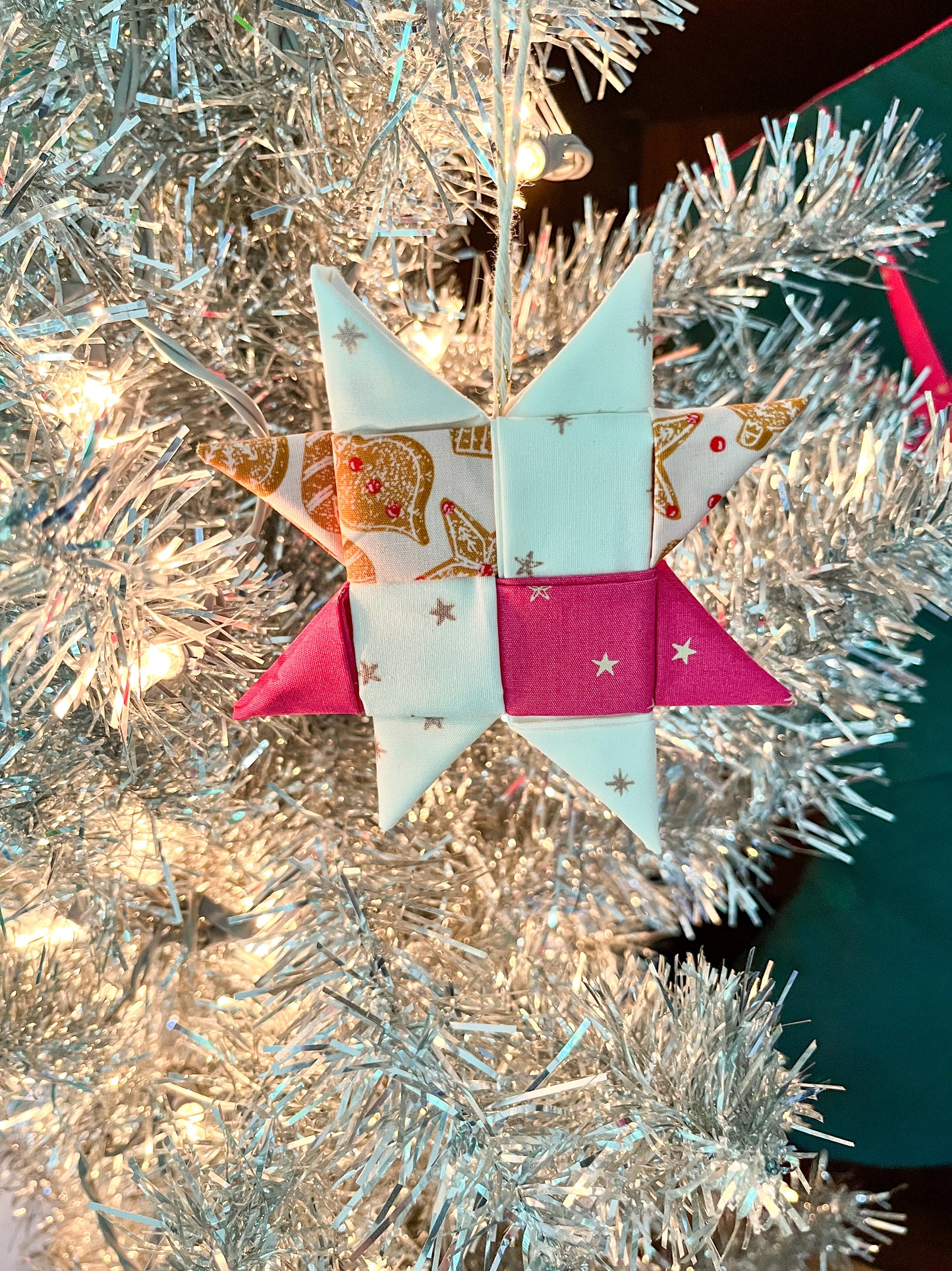 Retro Christmas Fabric Star Ornament - pink gingerbread