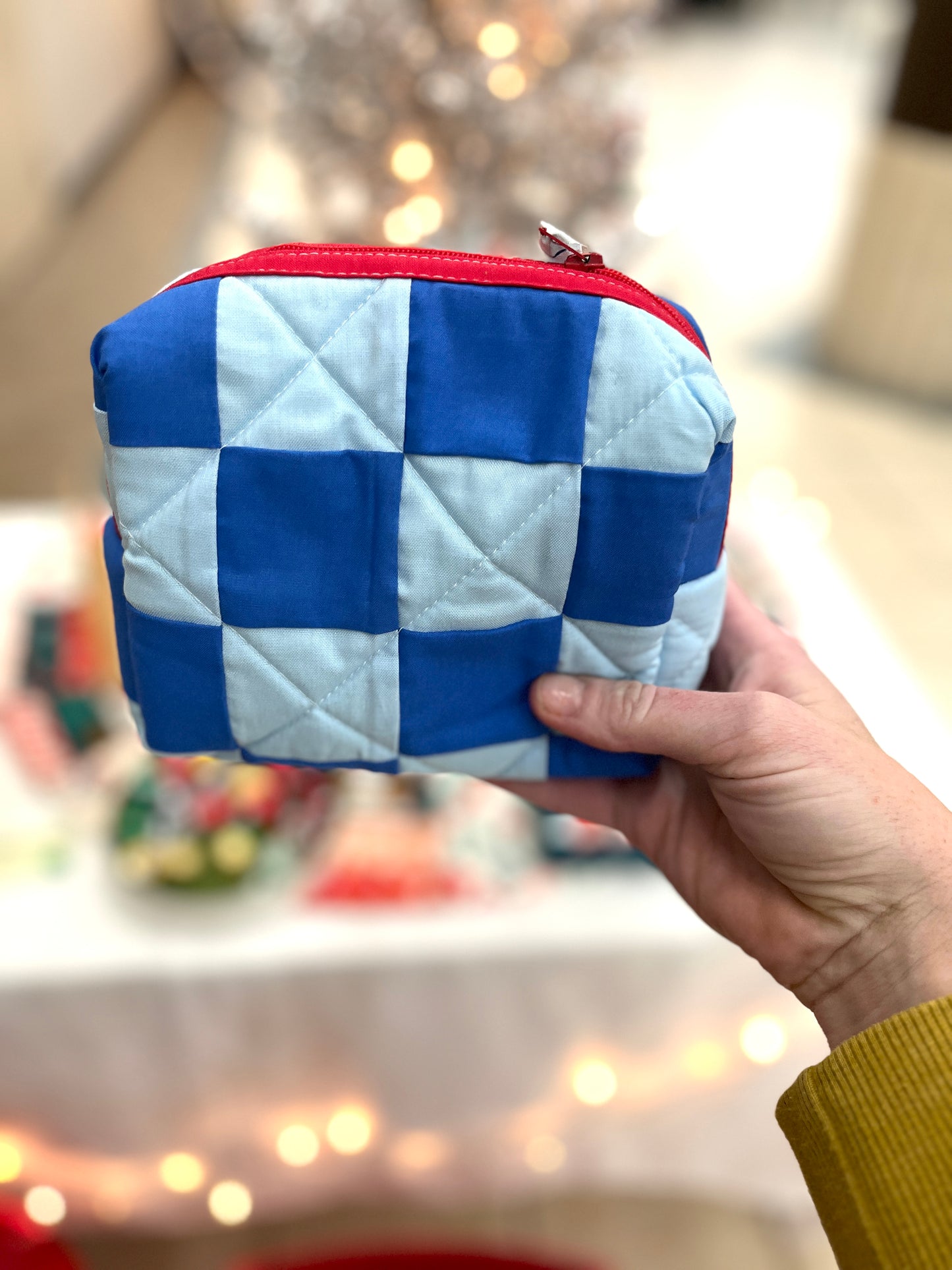 Checkered Quilted Boxy Pouch