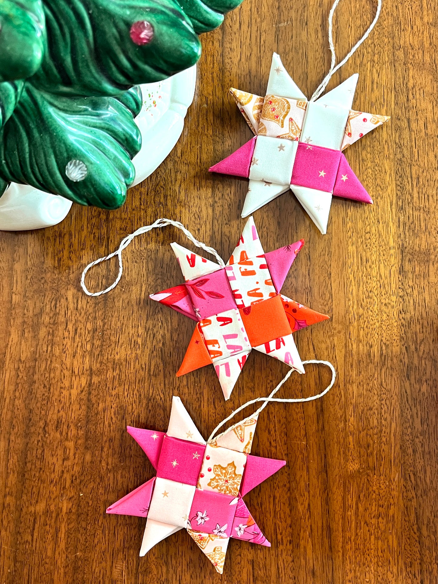 Retro Christmas Fabric Star Ornament - fa la la