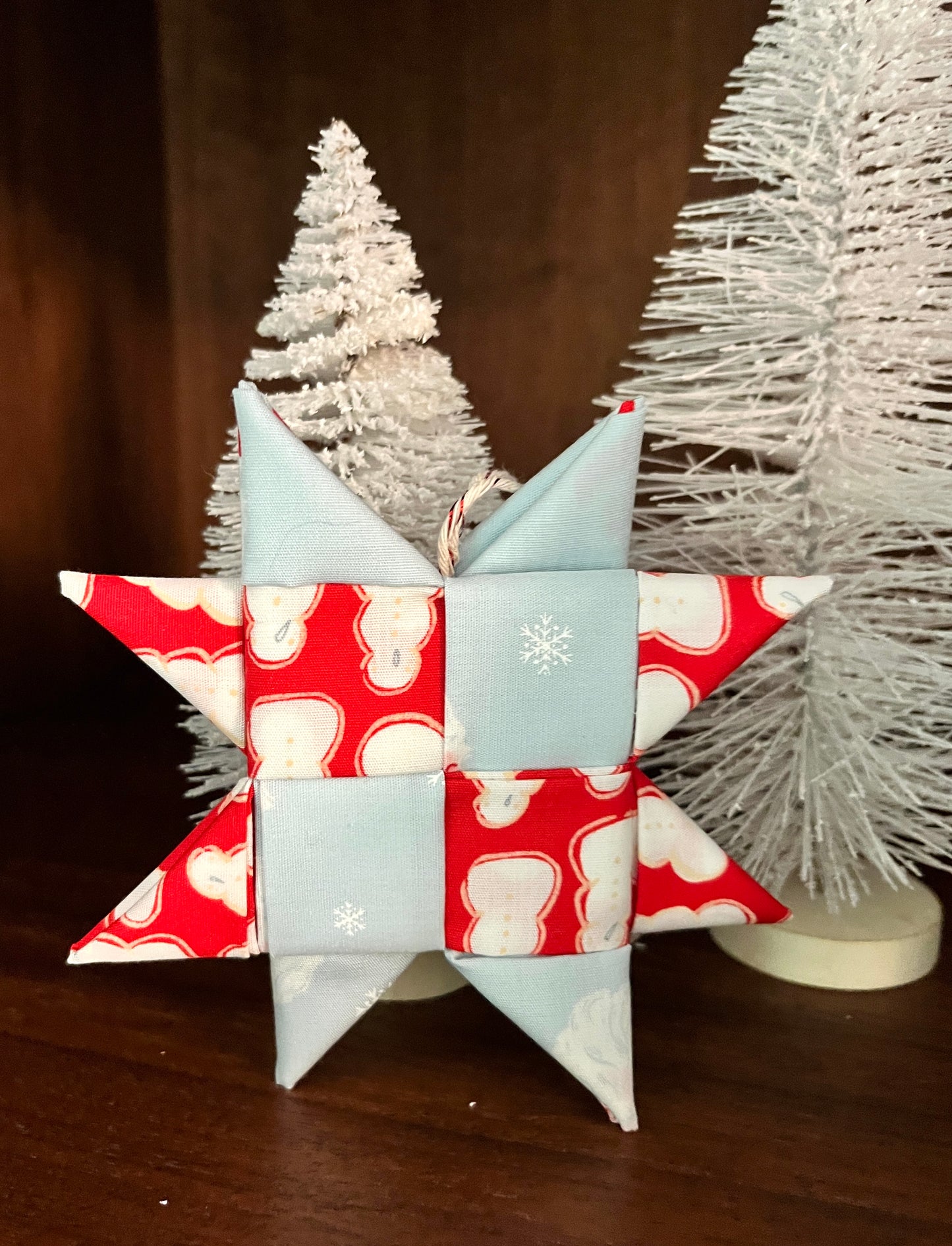 Retro Christmas Fabric Star Ornament - Snowmen and Santa