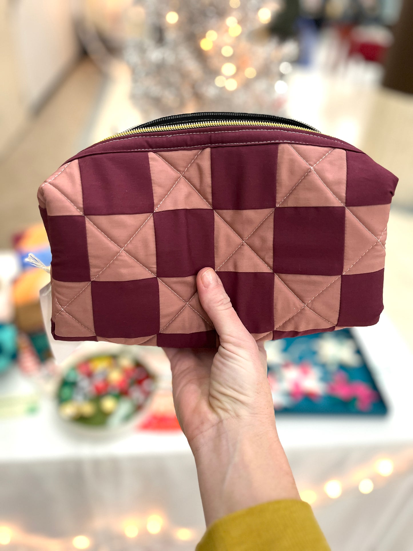 Checkered Quilted Boxy Pouch