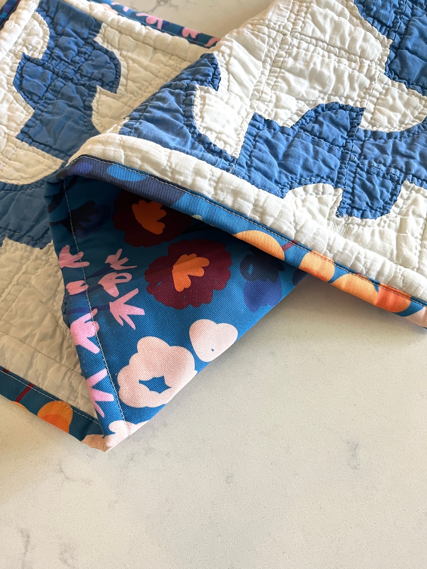 Vintage Blue and White Quilt Table Runner - Small