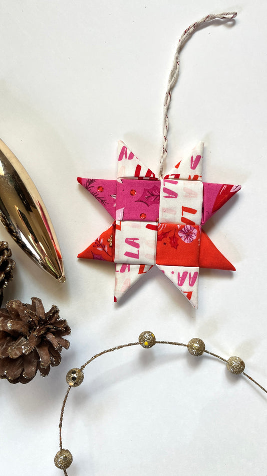 Retro Christmas Fabric Star Ornament - fa la la