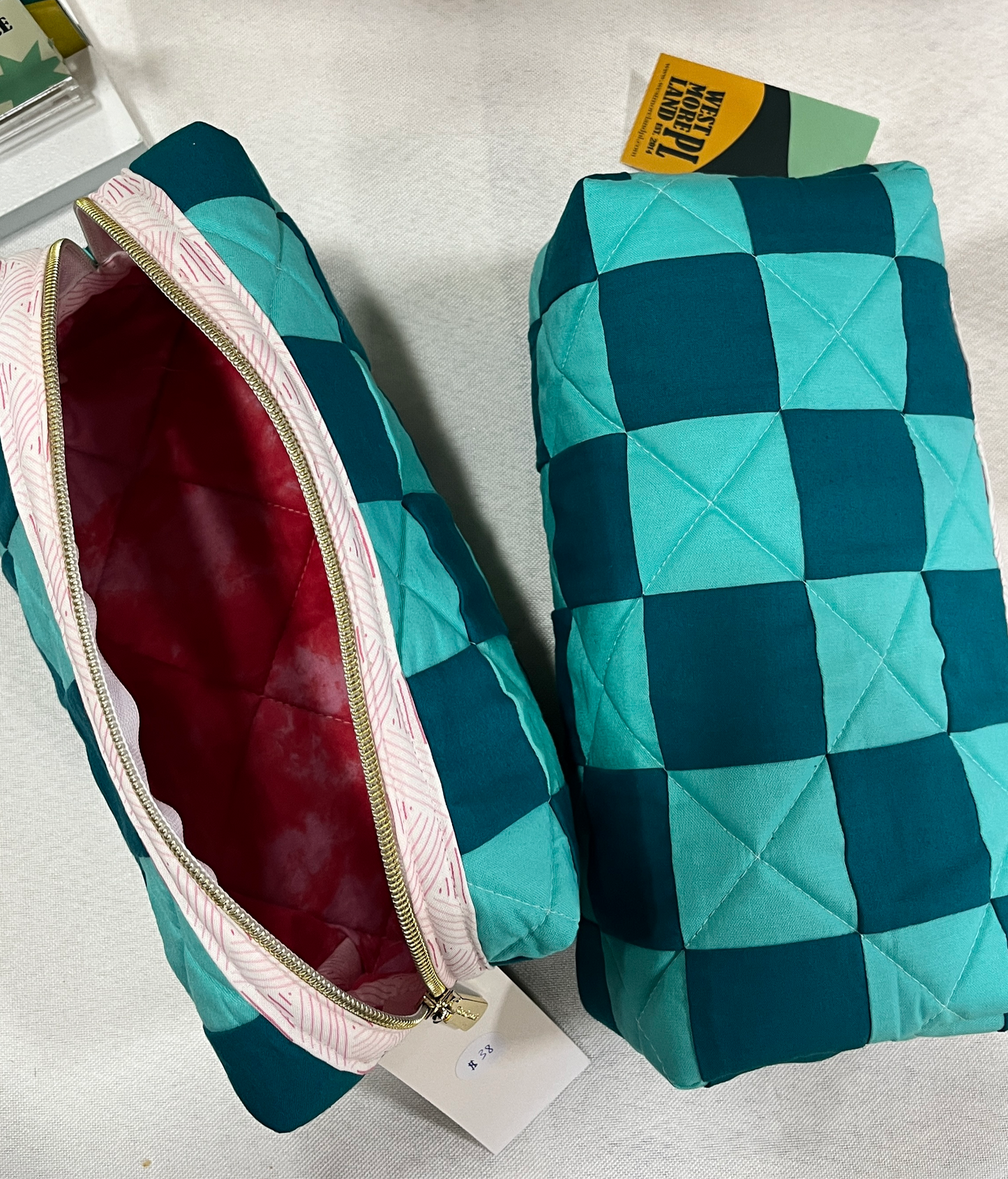 Checkered Quilted Boxy Pouch - Large