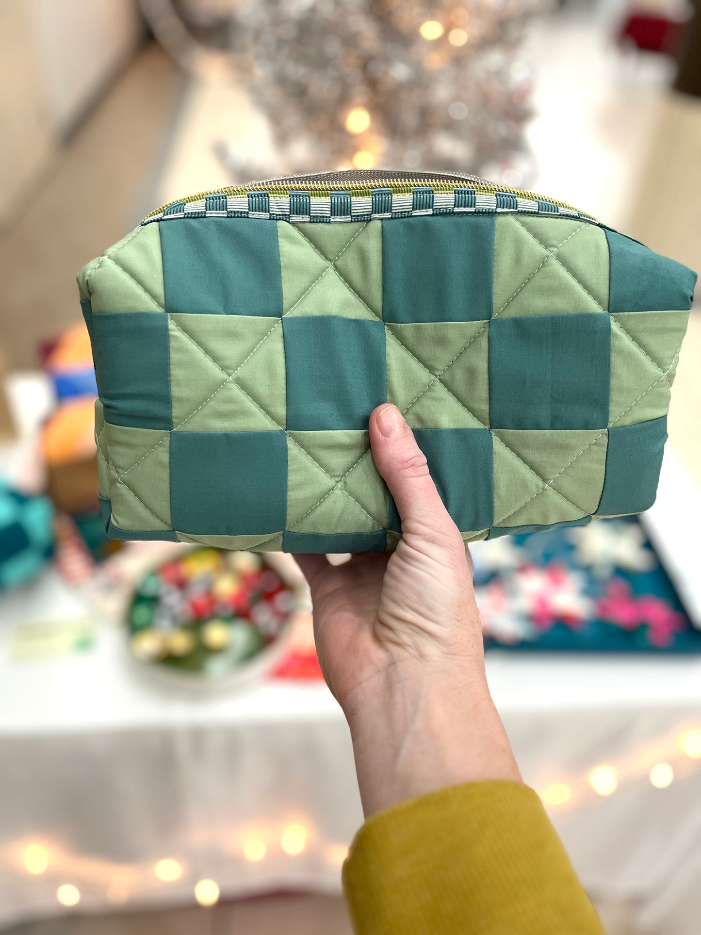 Checkered Quilted Boxy Pouch