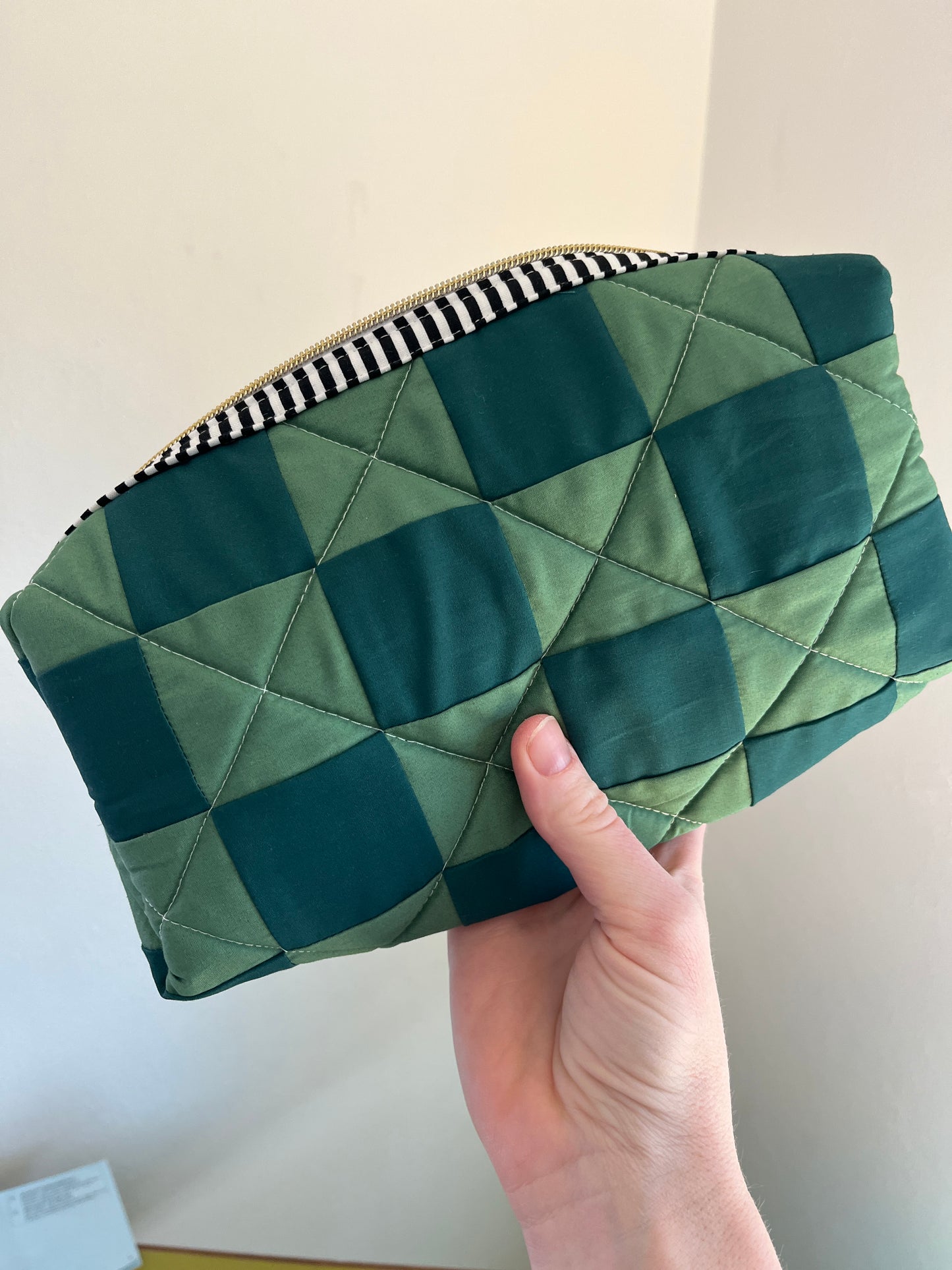 Checkered Quilted Boxy Pouch