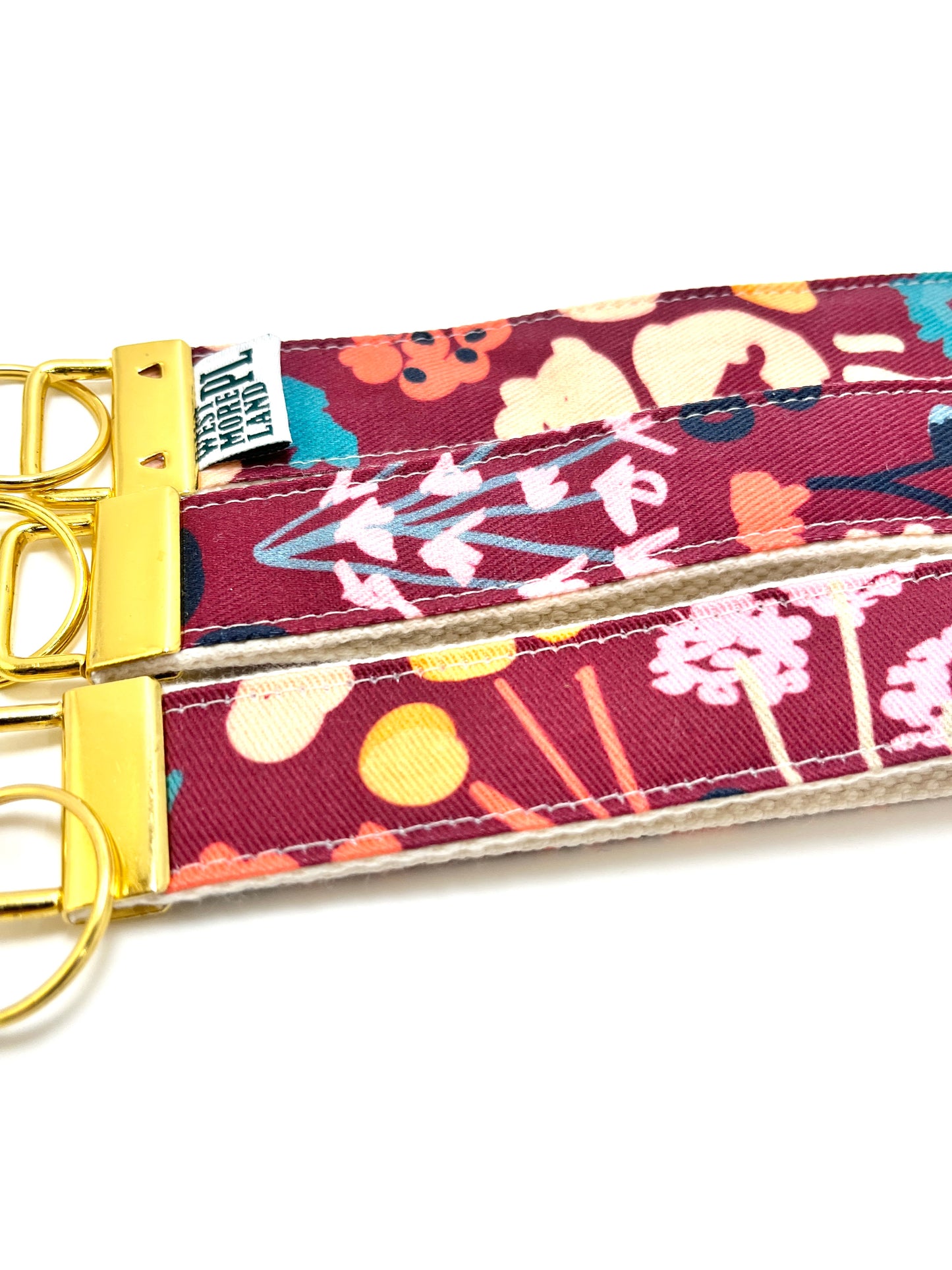 Key Fob Wristlet - Maroon Modern Wildflowers