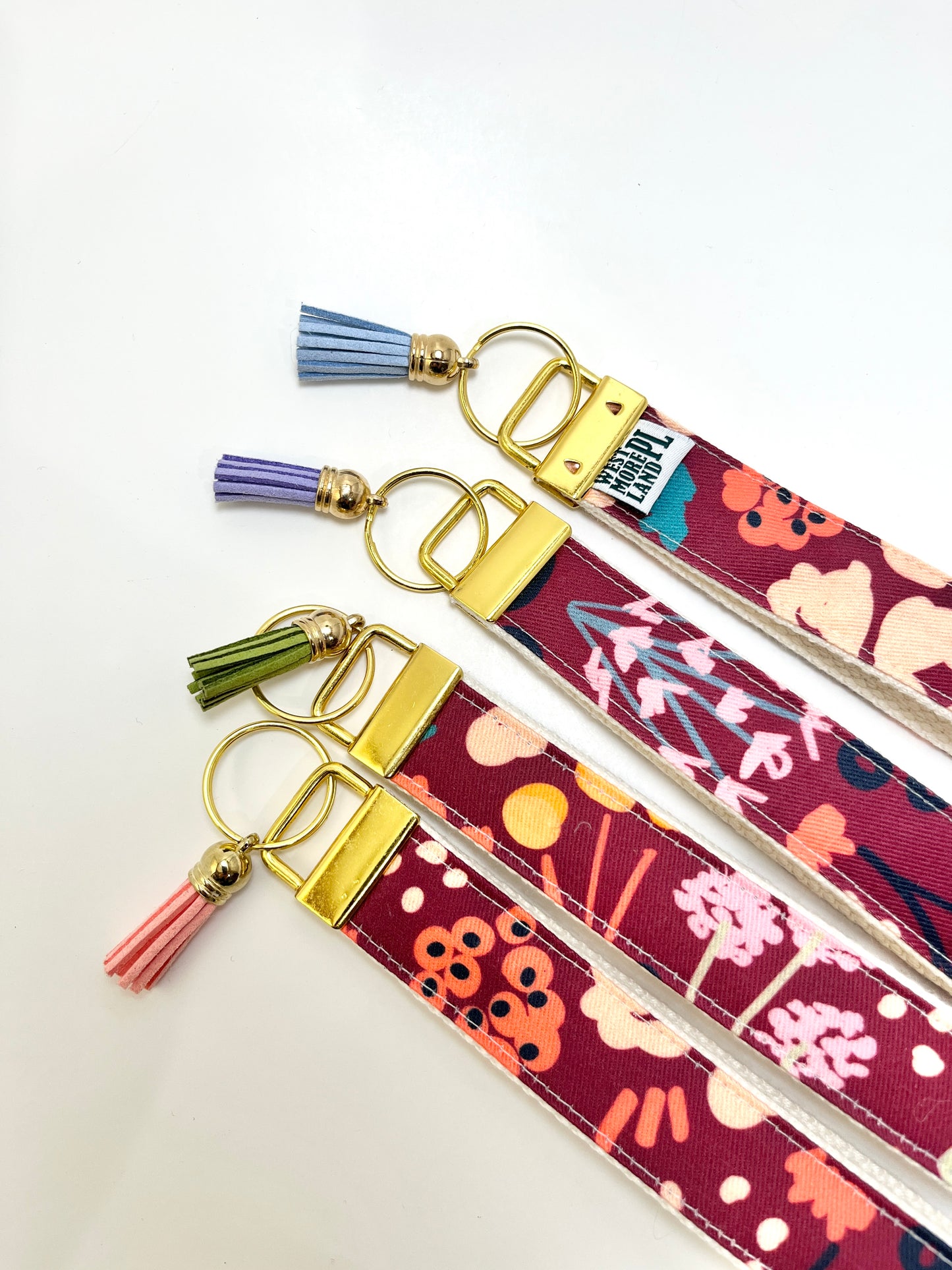 Key Fob Wristlet - Maroon Modern Wildflowers