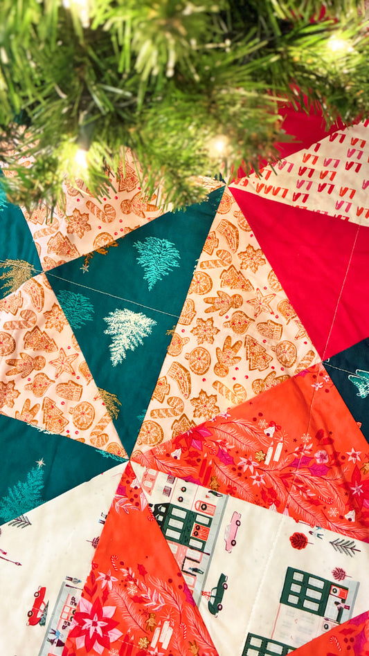 Large Heirloom Quilted Christmas Tree Skirt - Bright and Vintage Holiday Decor